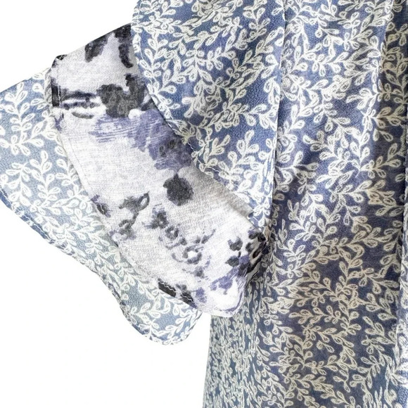 Misa Olga Ruffle Sleeve Mixed Print Boho Blouse Top Blue Size M - Picture 8 of 12
